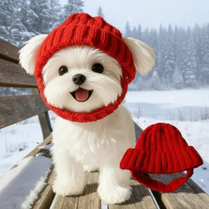 Red Wool Knit Dog Beanie with Ear Flaps