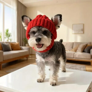 Red Wool Knit Dog Beanie with Ear Flaps - Image 3