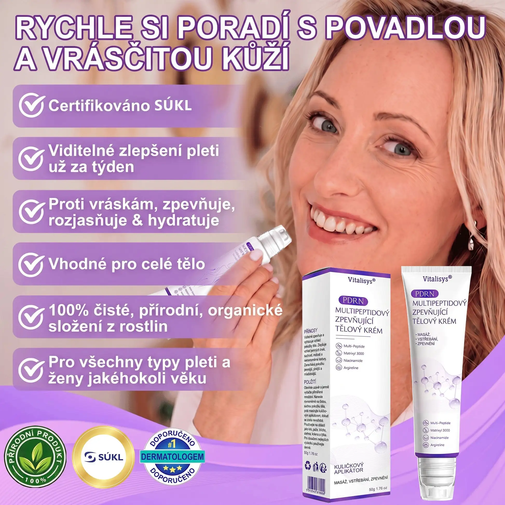 PDRN Multi-Peptide masážní tělový krém s masážním válečkem