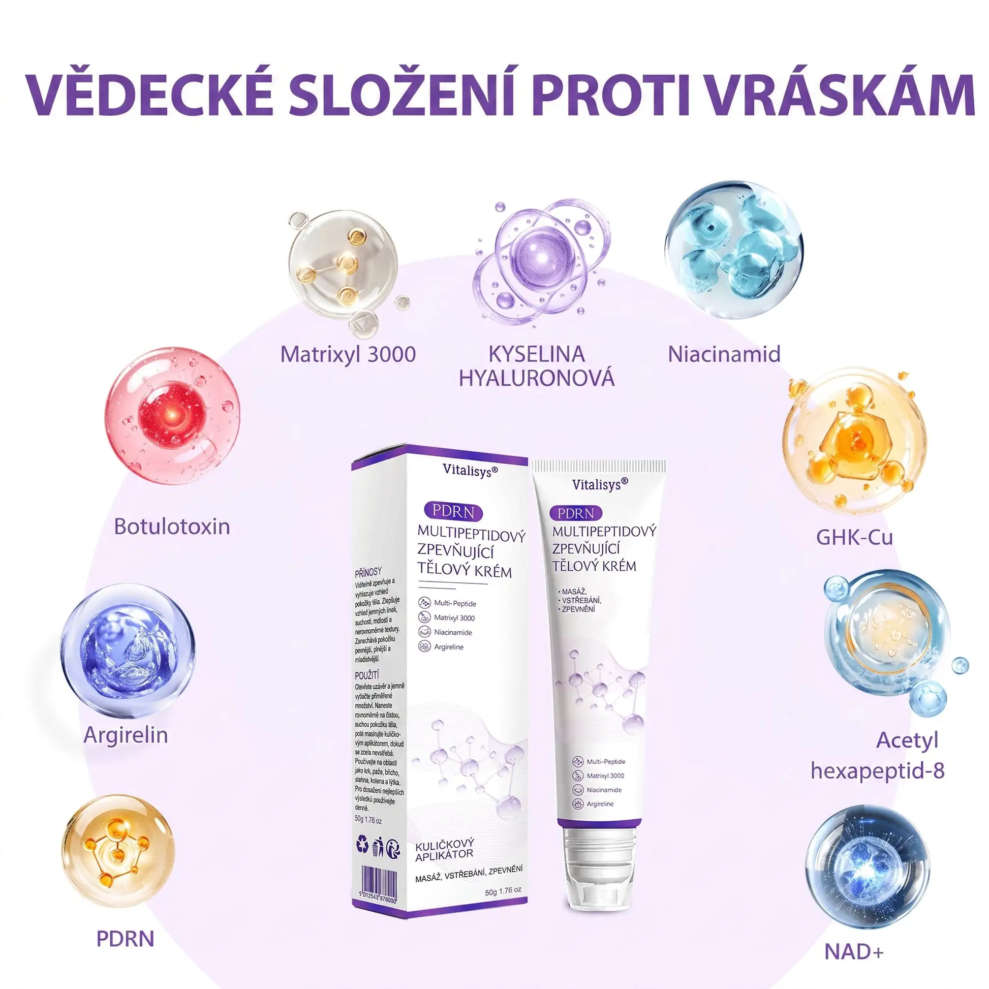 PDRN Multi-Peptide masážní tělový krém s masážním válečkem - Image 18