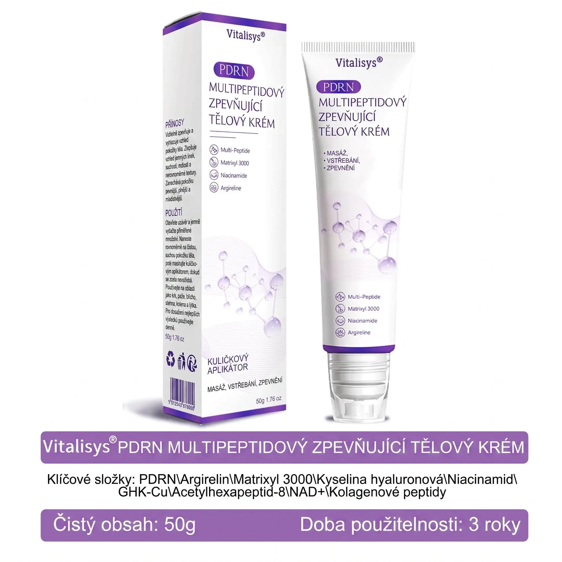 PDRN Multi-Peptide masážní tělový krém s masážním válečkem - Image 19